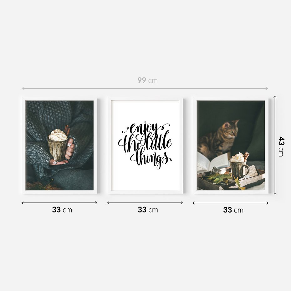 Zestaw obrazy w ramie 30x40 galeria - Optymistyczny, napis, cytat, kawa - rama biała