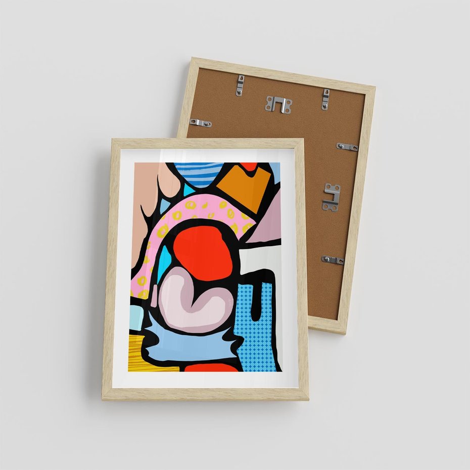 Plakat w ramie 30x40 - Czarny Komiks - abstrakcyjne formy, komiksowy styl - rama drewno