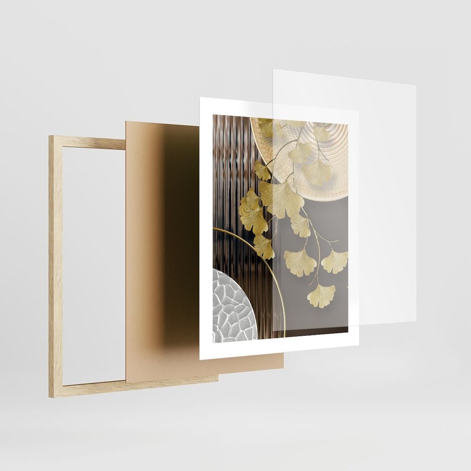 Plakat w ramie 40x50 - Magia Jesieni - złote, liście - rama drewno