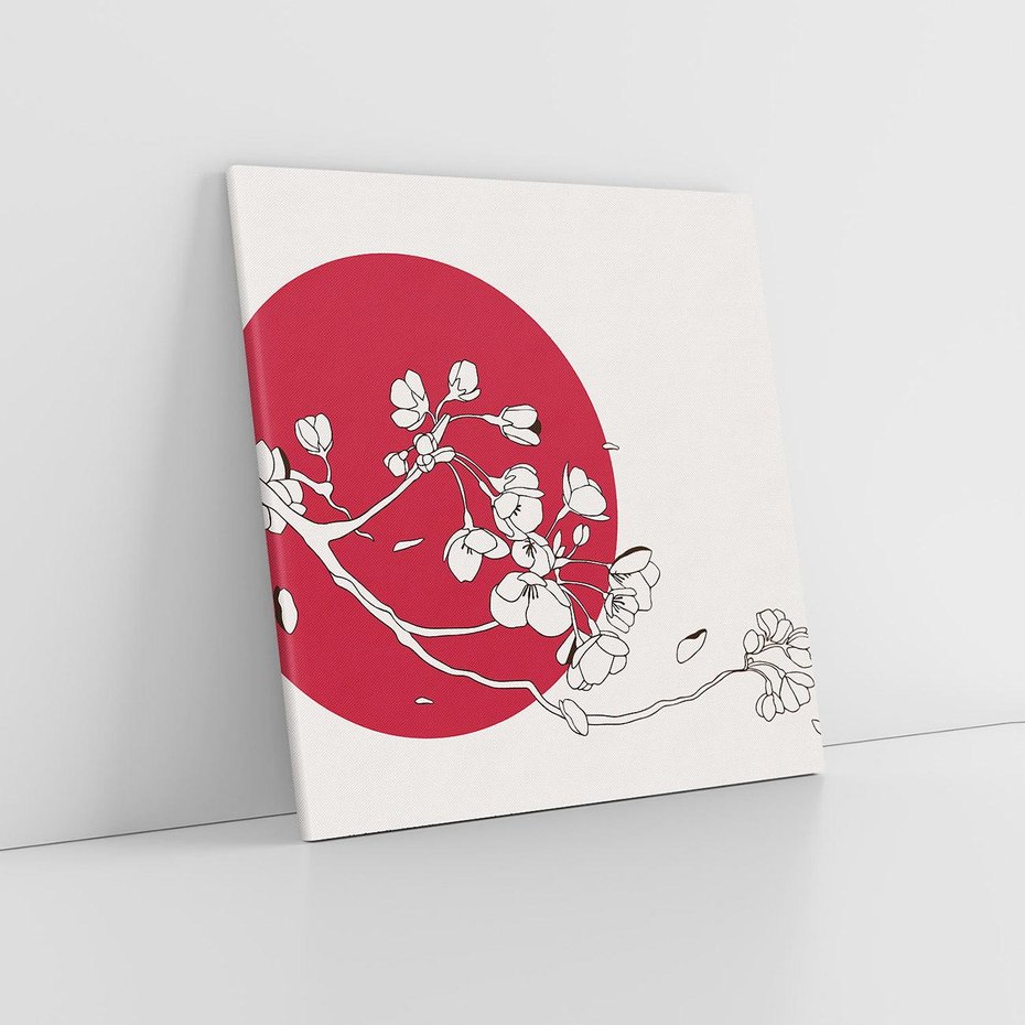 Obraz na płótnie 50x50 - Esencja Zen - kwiatnąca wiśnia, orientalna grafika