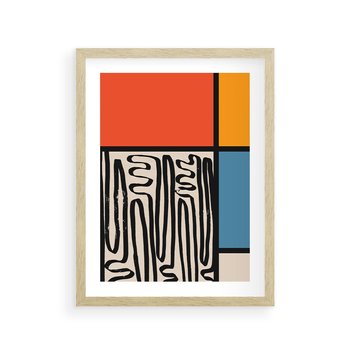 Plakat w ramie 30x40 - Podróżne Wibracje Serca - abstrakcyjny obraz, proste linie - rama drewno