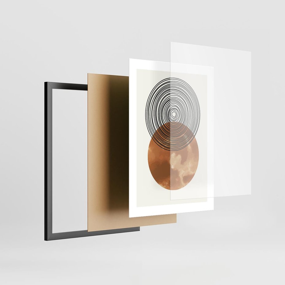 Plakat w ramie 30x40 - Taniec Okręgów - boho obraz, geometria - rama czarna