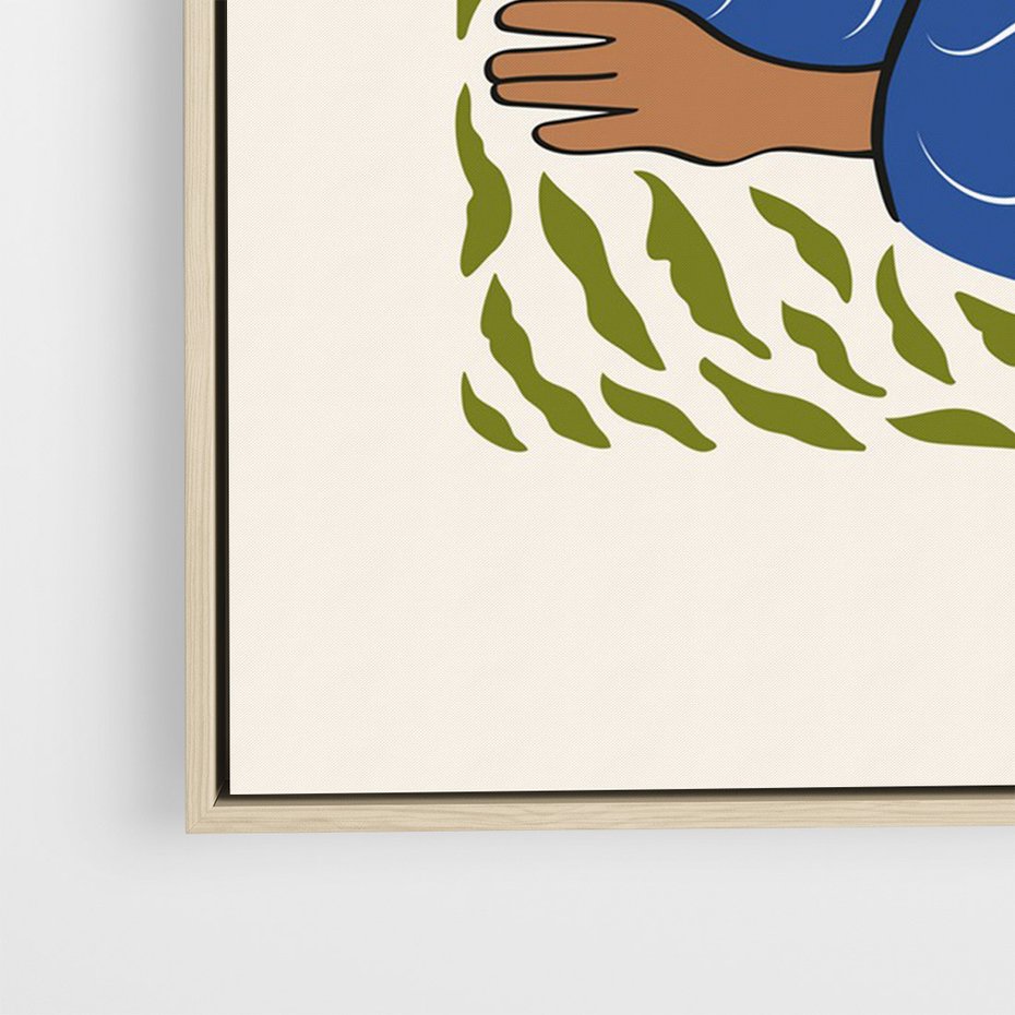 Obraz w ramie 50x70 - Rozbite Barwy - nowoczesny plakat, kobieta otoczona liśćmi - rama drewno