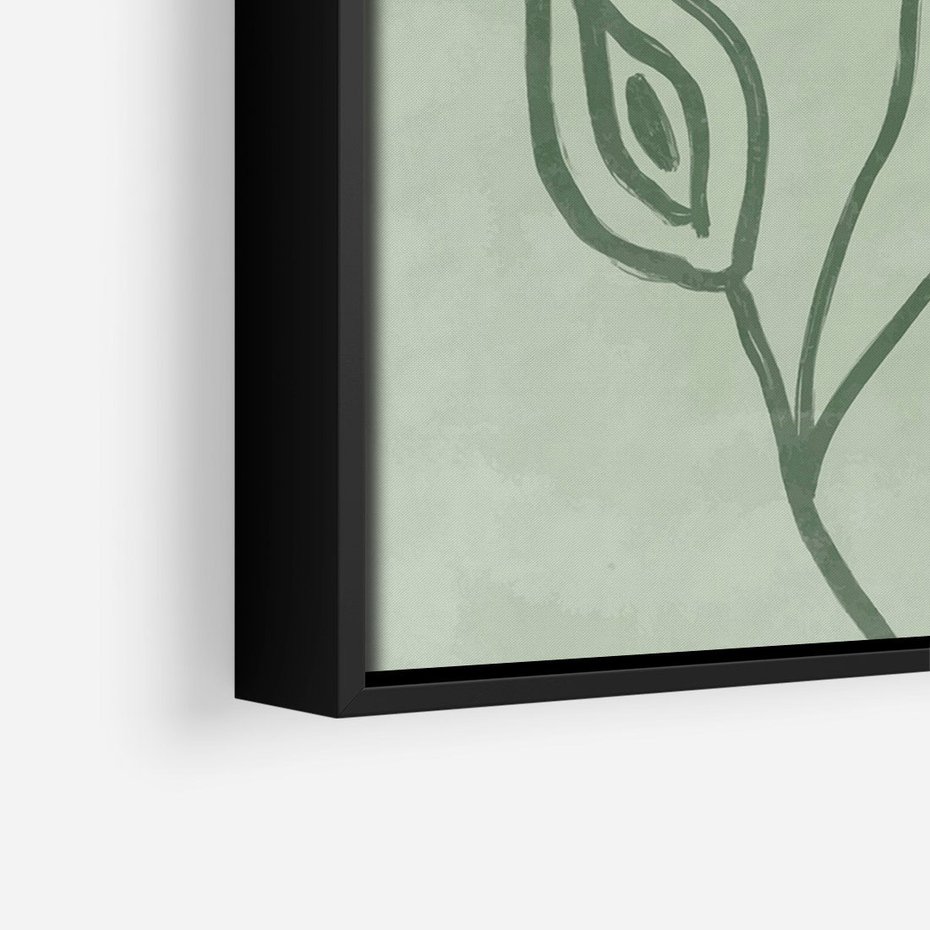 Obraz w ramie 70x100 - Szmaragdowy Oddech - abstrakcyjne delikatne zielone linie, podobne do gałęzi kwiatów - rama czarna