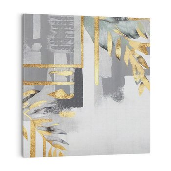 Obraz na płótnie 40x40 - Złote Palmy w Stylu Modern - geometryczne złote linie, szare tło