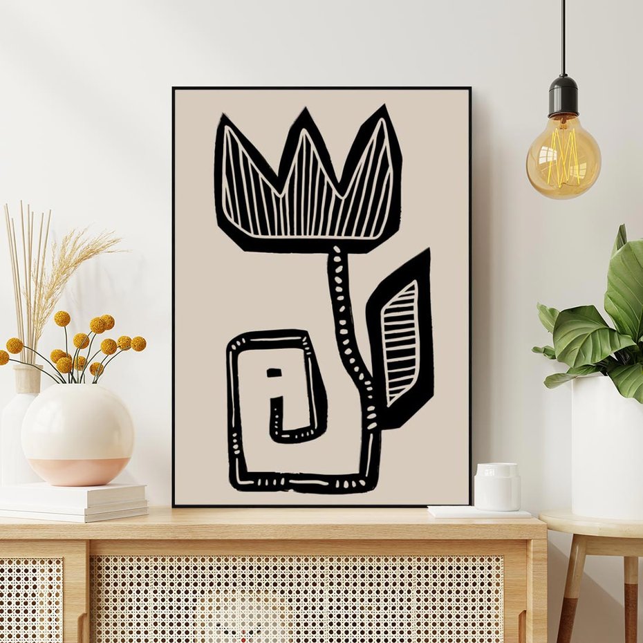 Obraz w ramie 50x70 - Migotliwa Symfonia Kwiatu - kwiat, nowoczesna grafika - rama czarna