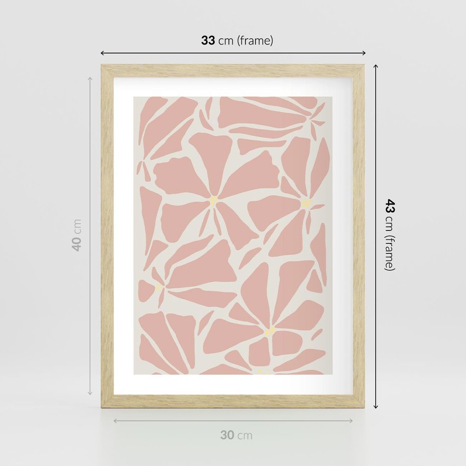 Plakat w ramie 30x40 - Akwarelowe Promienie - abstrakcyjne boho kwiaty, kompozycja - rama drewno