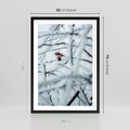Plakat w ramie 50x70 - Zima w Detalu: Gałęzie ze Szronem i Śniegiem - śnieg, zima - rama czarna