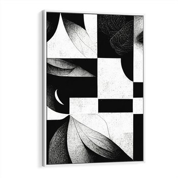 Obraz w ramie 50x70 - Harmonia świateł i cieni - abstrakcja czarno biała, geometria - rama biała