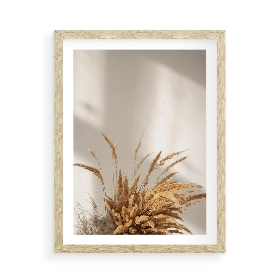 Plakat w ramie 50x70 - Natura i Elegancja: Obraz Boho - trawy, boho - rama drewno