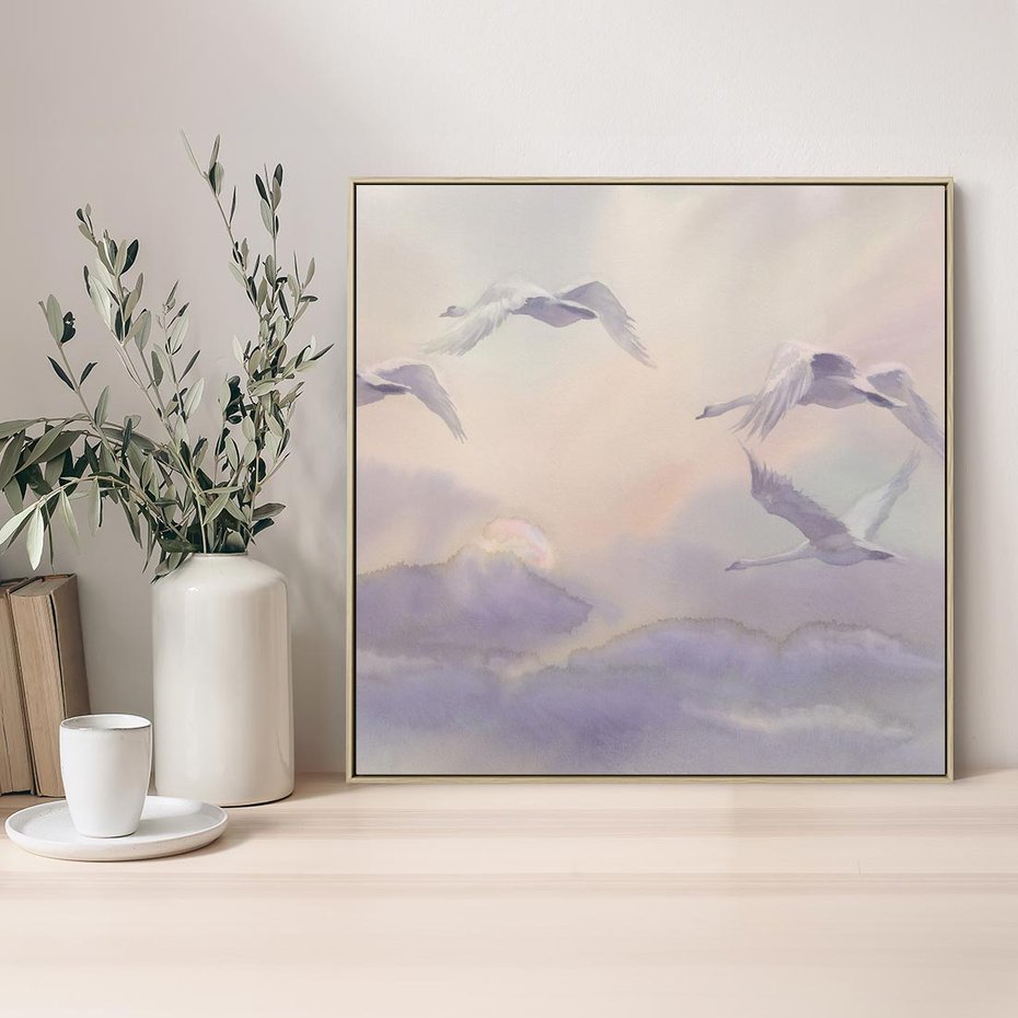 Obraz w ramie 50x50 - Ruchoma cisza widzenia - akwarela, subtelene - rama drewno