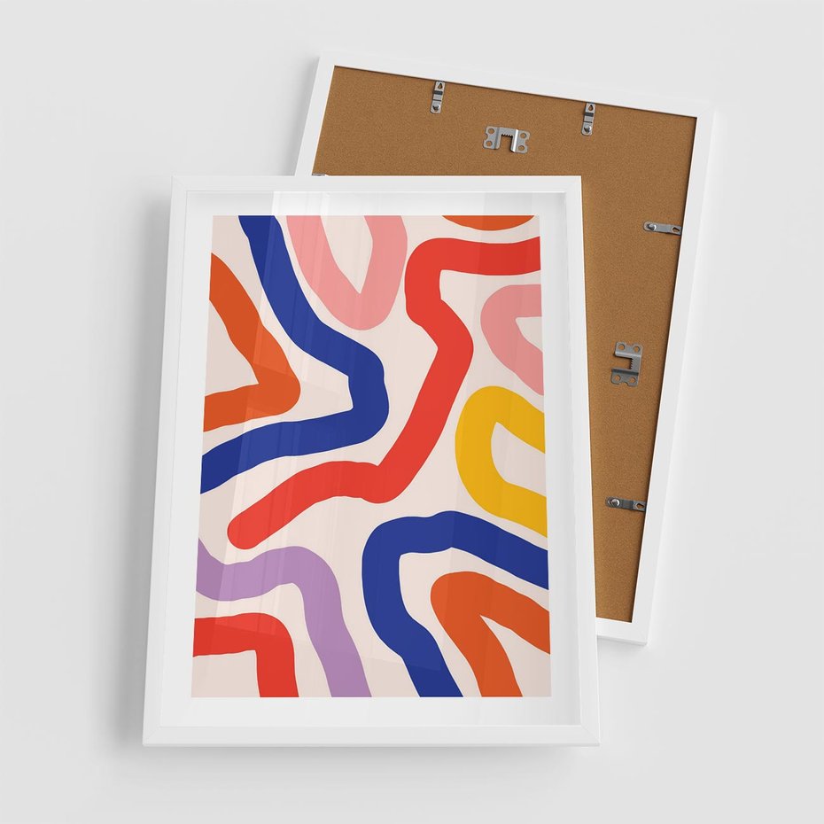 Plakat w ramie 50x70 - Intrygujące Widzenia - abstrakcyjny kolorowy obraz, kolorowe linie - rama biała