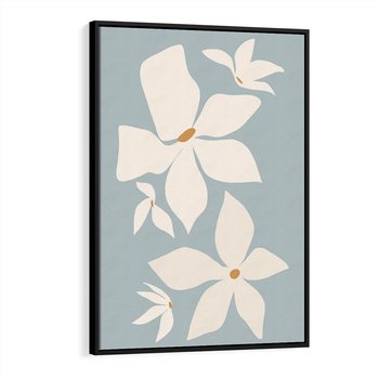 Obraz w ramie 50x70 - Błękit Kwiatów - kwiaty, nowoczesne i minimalistyczne - rama czarna
