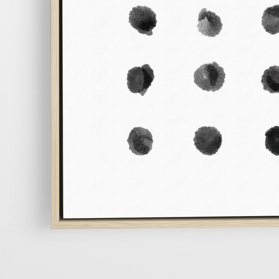 Obraz w ramie 50x50 - Boho Sztuka Wolości - minimalistyczny plakat, czarne kropki na białymtle - rama drewno