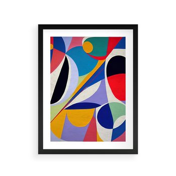 Plakat w ramie 40x50 - Kolorowe Przesunięcia Kształtów - abstrakcyjny obraz olejny, żywe kolory - rama czarna