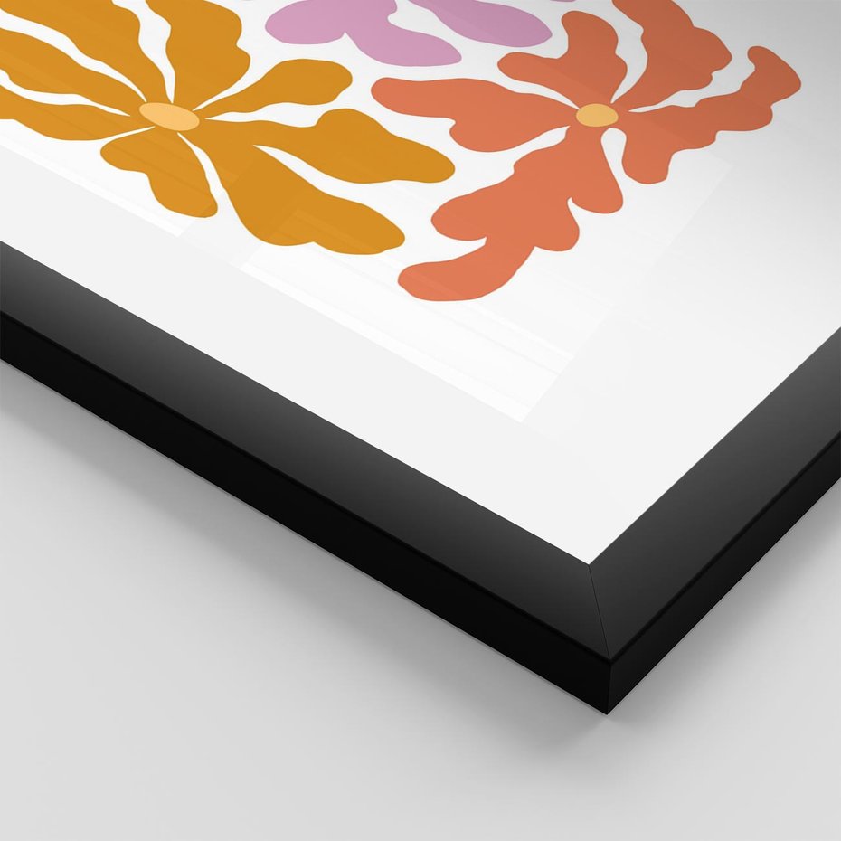 Plakat w ramie 50x70 - Rozbijające Refleksje - abstrakcyjne kolorowe kwiaty, minimlizm - rama czarna