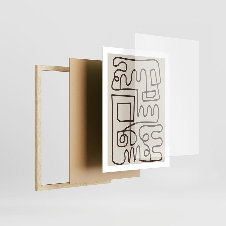 Plakat w ramie 50x70 - Etniczna Abstrakcja - nowoczesna boho grafika, abstrakcja - rama drewno