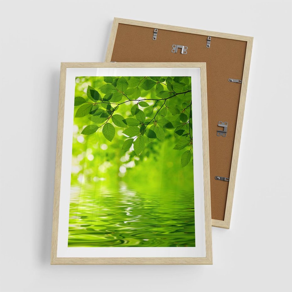 Plakat w ramie 50x70 - Liście w Wodzie - liście, woda - rama drewno