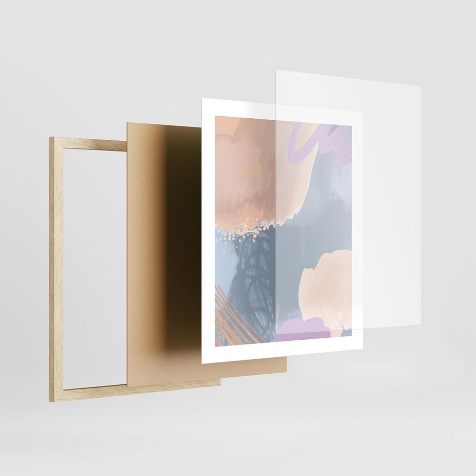 Plakat w ramie 40x50 - Rozmyte Akwarelowe Marzenia - abstrakcyjne akwarelowe plamy, pastele - rama drewno