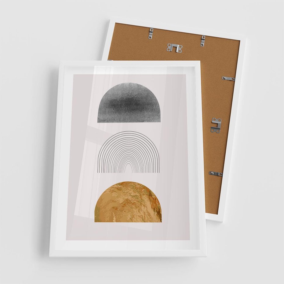 Plakat w ramie 50x70 - Piękno wGeometrycznych Kształtach i Złocie - nowoczesna geometryczna grafika, złote elementy - rama biała