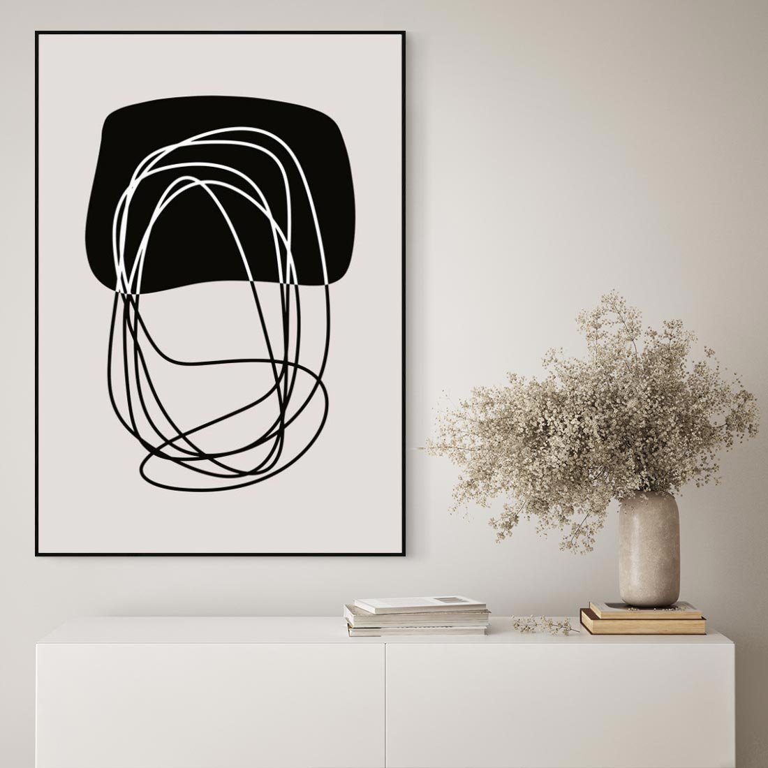 Obraz w ramie 70x100 - Strukturalne Kontrasty - abstrakcyjne szkicowane linie, minimalizm - rama czarna