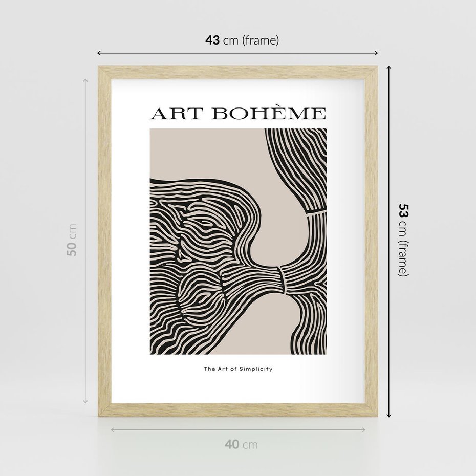Plakat w ramie 40x50 - Wewnętrzne Zagadki Kształtów - sztuka minimalizmu, biało czarna rycina - rama drewno