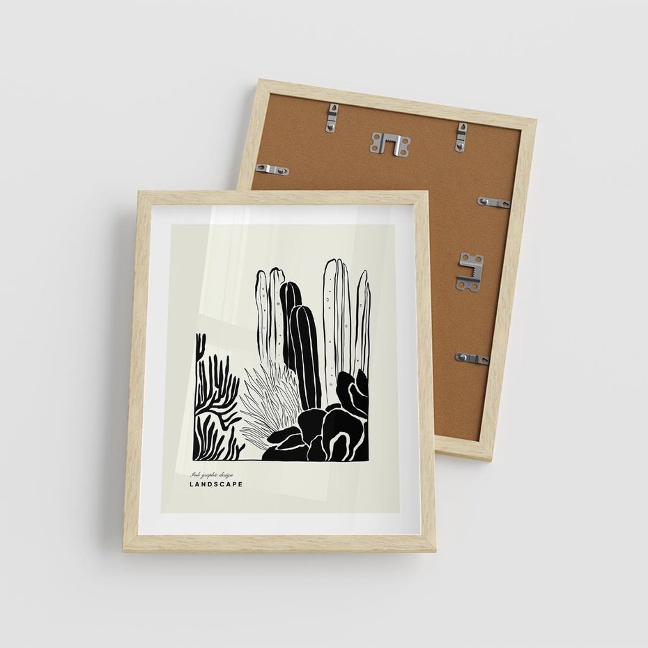 Plakat w ramie 40x50 - Boho Oaza - kaktusy, rośliny - rama drewno