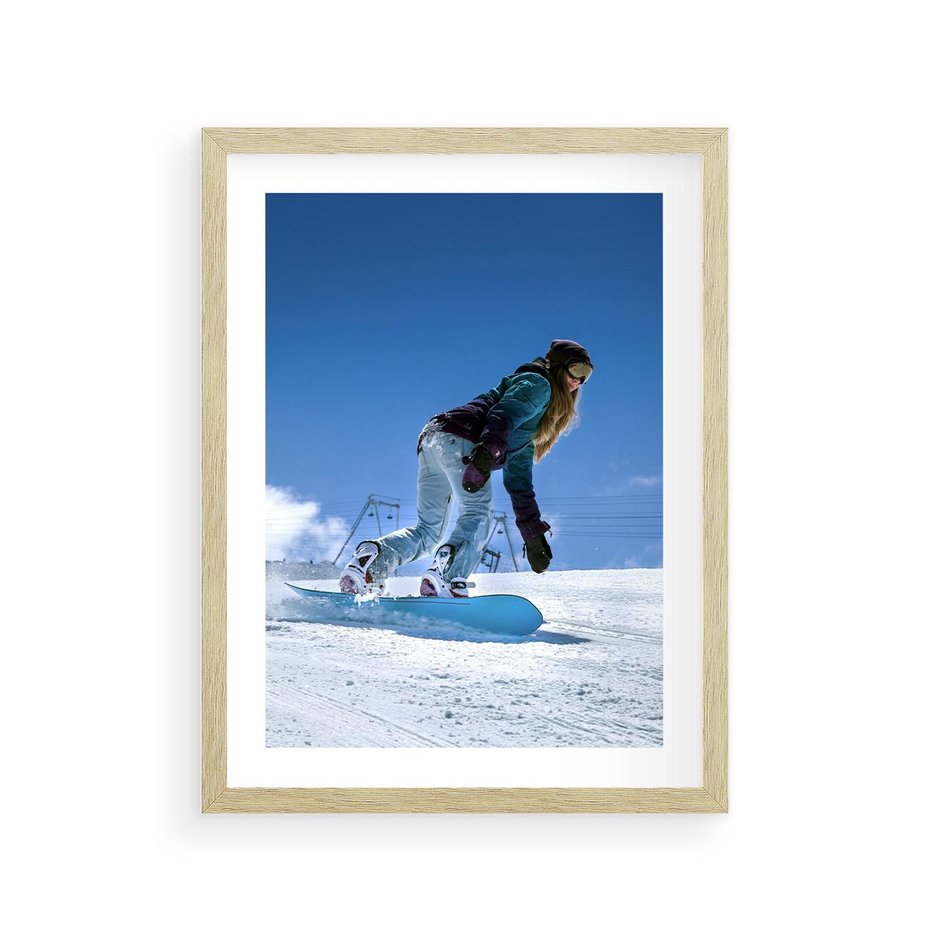 Plakat w ramie 30x40 - Snowboard na zimowych zboczach - snowboard, zima - rama drewno