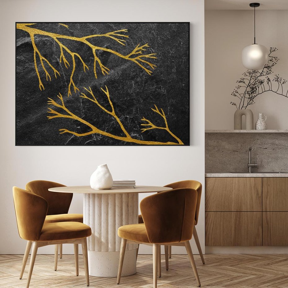 Obraz w ramie 100x70 - Marmurowe Drzewa Snu - złote gałęzie, drzewa - rama czarna