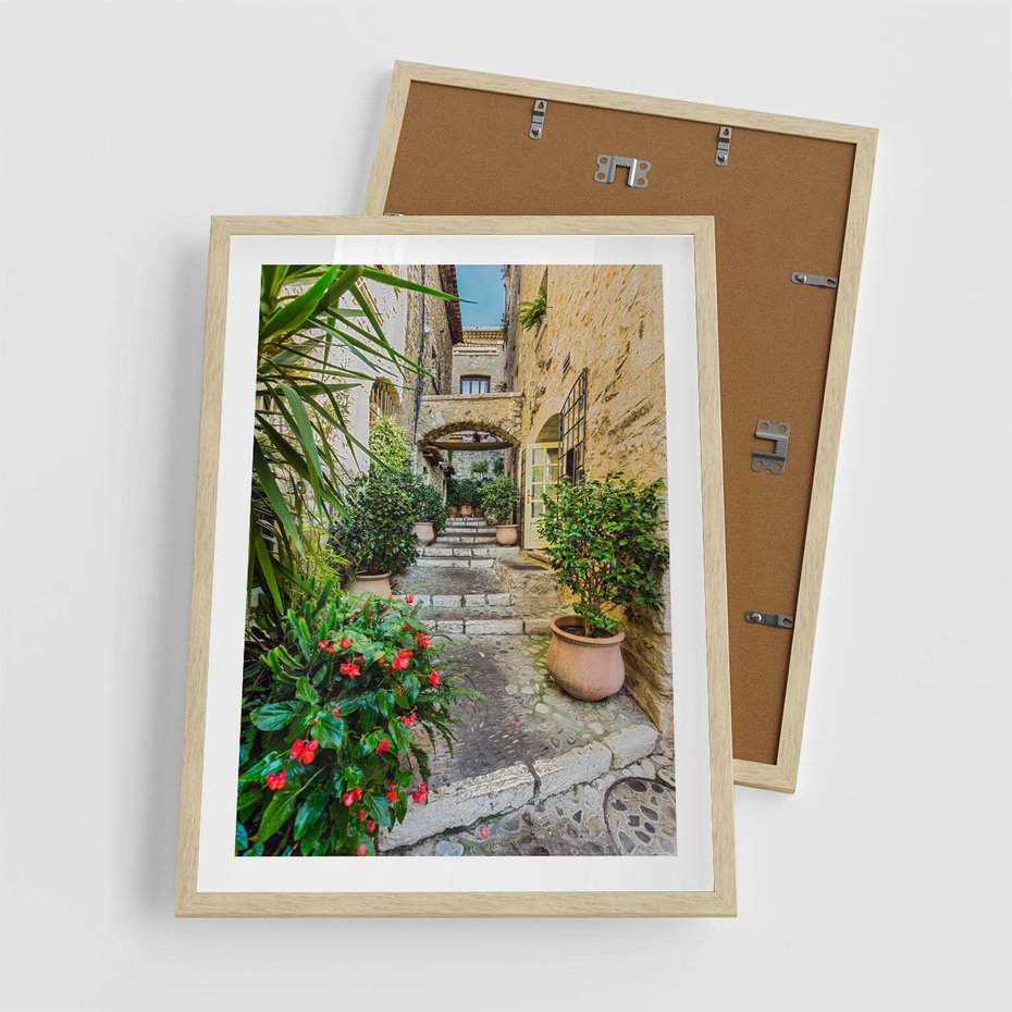 Plakat w ramie 50x70 - Perspektywa uliczki malownicza - uliczka, perspektywa - rama drewno