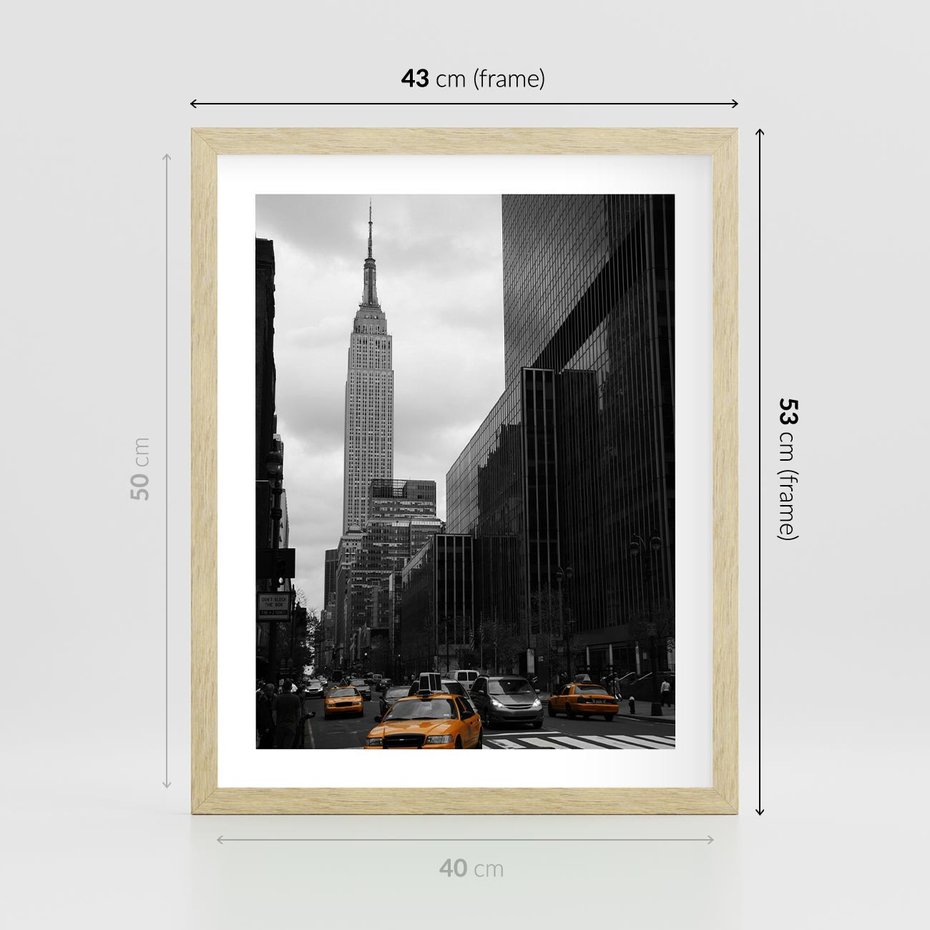 Plakat w ramie 40x50 - Nowy York, taksówka w ruchu - Nowy York, taksówka - rama drewno