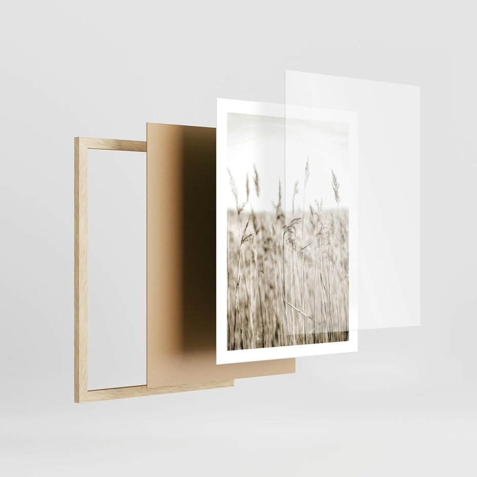 Plakat w ramie 50x70 - Nostalgiczny Pejzaż - suche trawy, pole - rama drewno