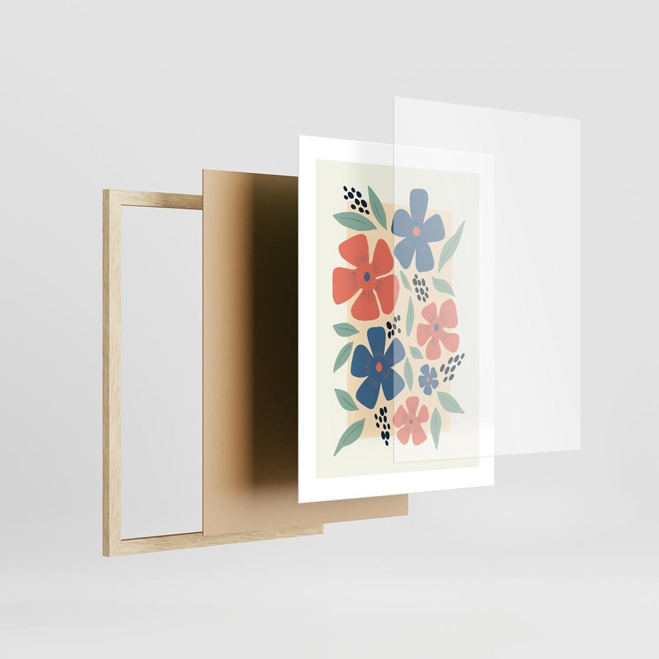 Plakat w ramie 30x40 - Kolorowe liście tęsknot - minimalistyczny plakat, grafika - rama drewno