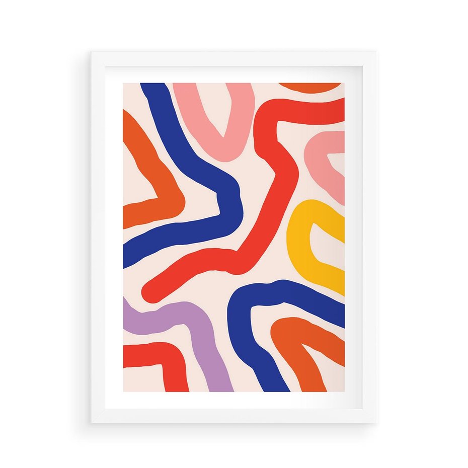 Plakat w ramie 50x70 - Intrygujące Widzenia - abstrakcyjny kolorowy obraz, kolorowe linie - rama biała