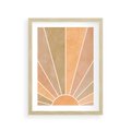 Plakat w ramie 30x40 - Grafika Boho w Odcieniach Pomarańczu - boho słońce, grafika - rama drewno