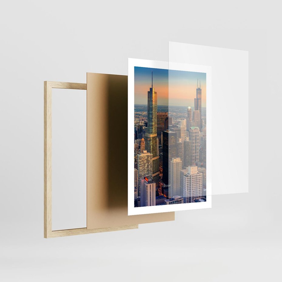 Plakat w ramie 50x70 - Wieżowce Nowego Jorku - Manhattan, wieżowce - rama drewno