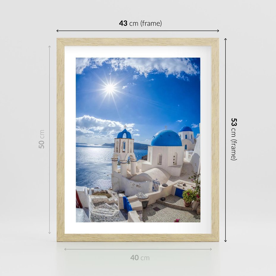 Plakat w ramie 40x50 - Uroki Santorini we Włoszech - Santorini, Włochy - rama drewno