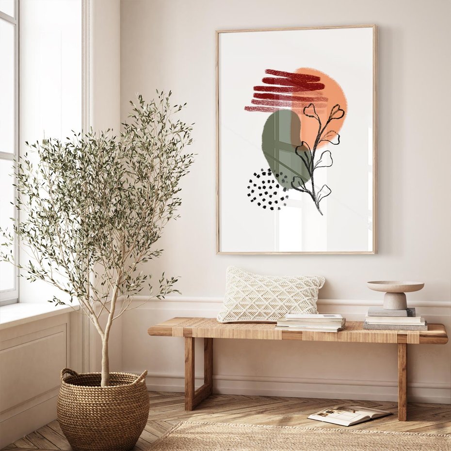 Plakat w ramie 40x50 - Przenikające Widzenia - abstrakcyjna sztuka, liście - rama drewno