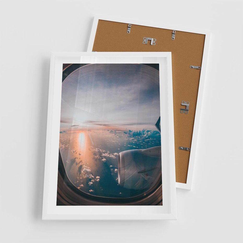 Plakat w ramie 50x70 - Widok z Góry - fotografia, zdjecie z okna samolotu - rama biała