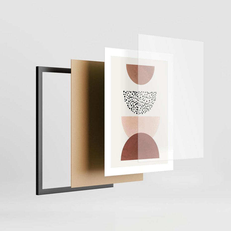 Plakat w ramie 30x40 - Geometryczna Harmonia w Brązach i Beżach - geometryczne kształty, brązy i beże - rama czarna