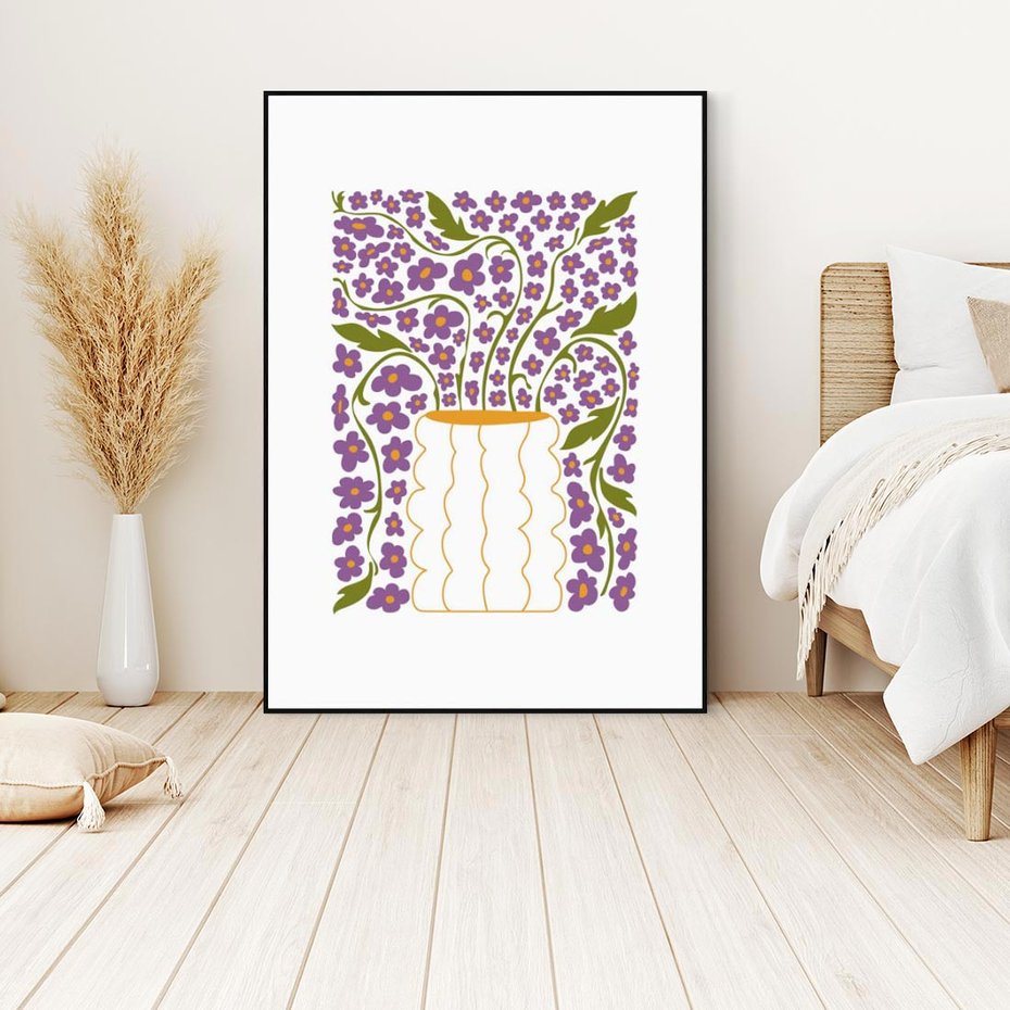 Obraz w ramie 50x70 - Witalność Kwiatów - kwiaty w wazonie, minimalistyczna kompozycja - rama czarna