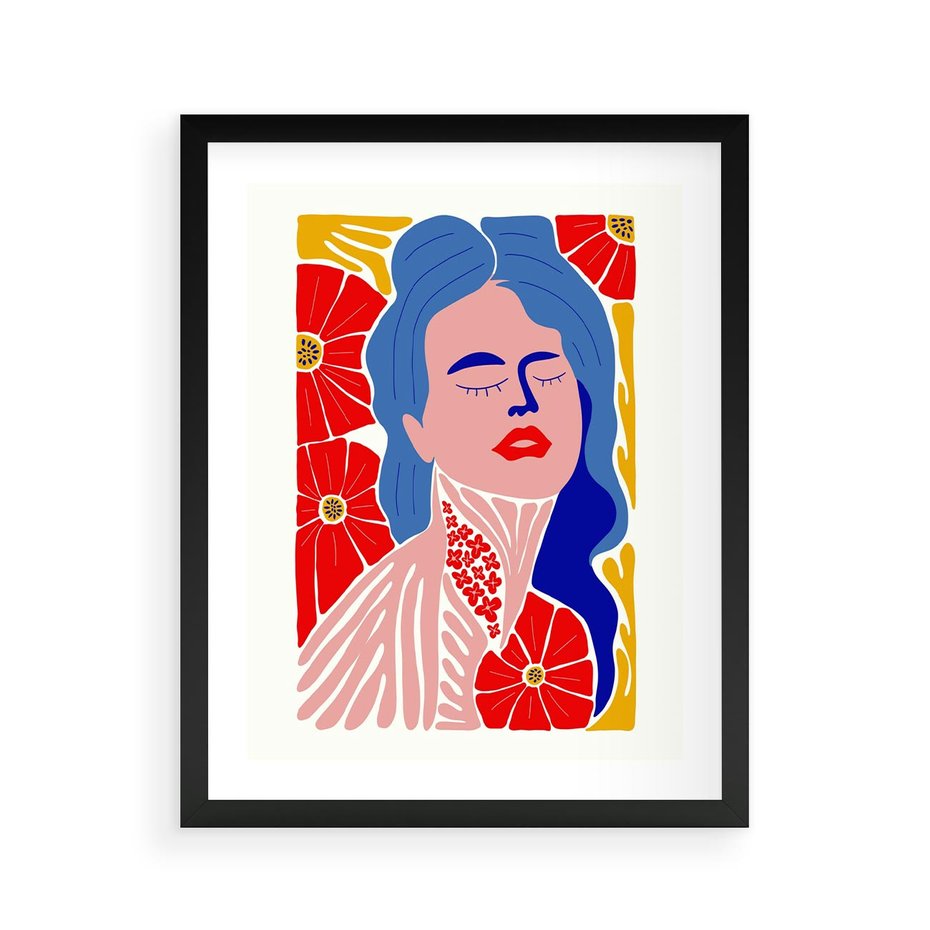 Plakat w ramie 40x50 - Nowoczesna Twarz - nowoczesna grafika, kolorowa twarz kobiety - rama czarna