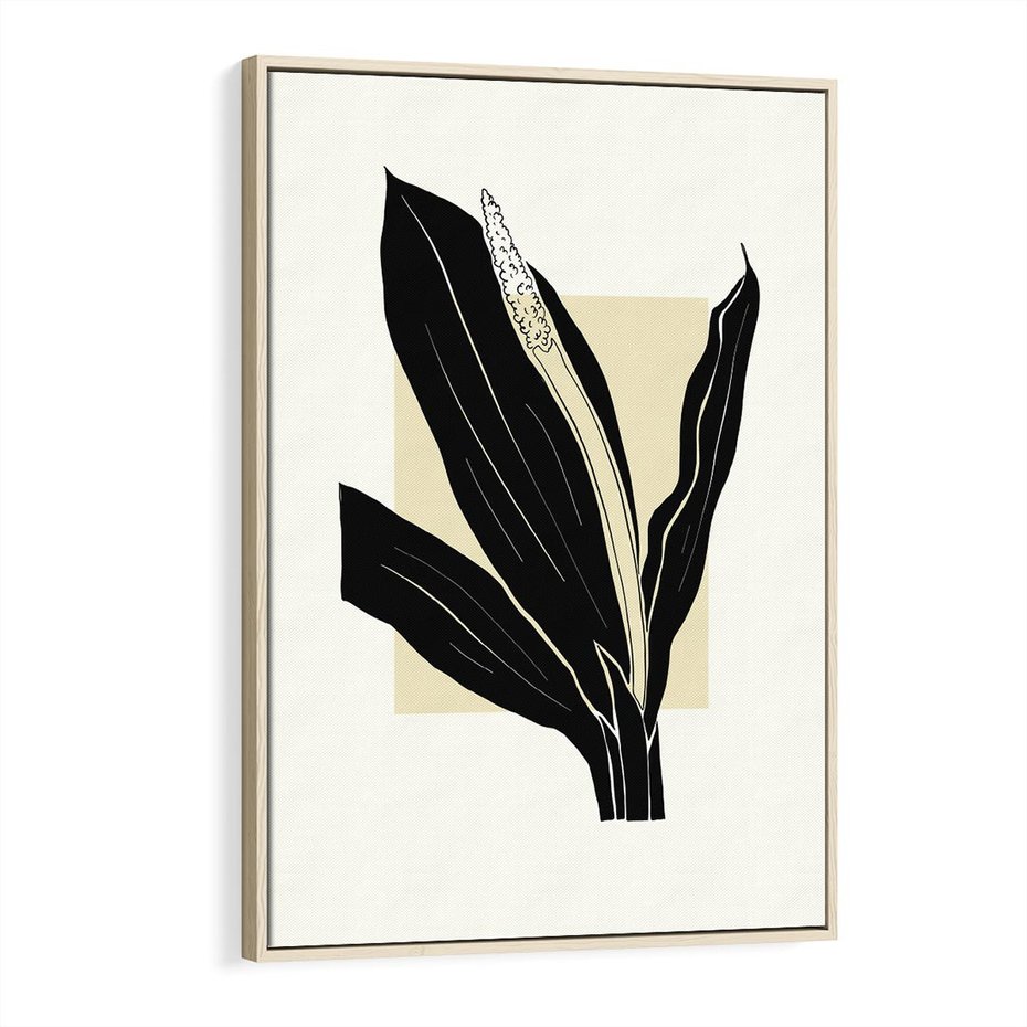 Obraz w ramie 80x120 - Harmonia liści - minimalistyczny obraz, szkic - rama drewno