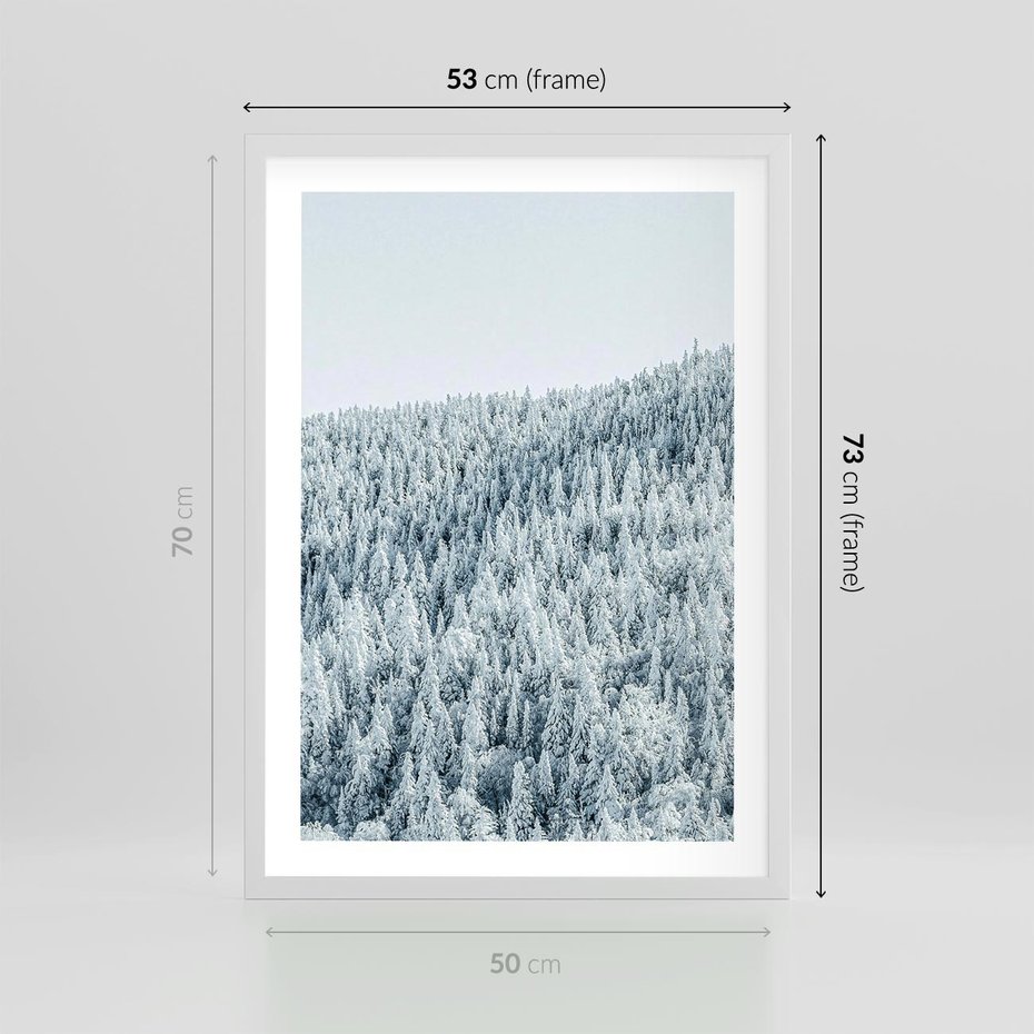 Plakat w ramie 50x70 - Cicha Zima - las, zima - rama biała
