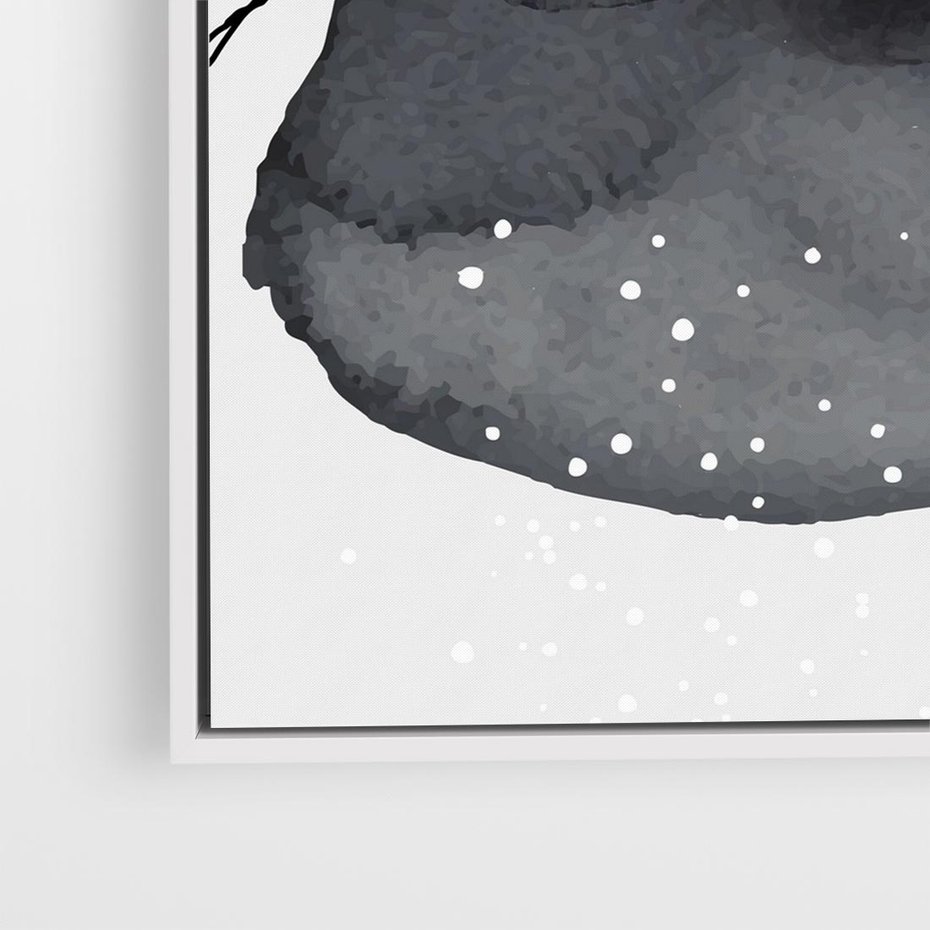 Obraz w ramie 80x80 - Impresje Harmonii - abstrakcyjne plamy akwarelowe, czarny szkic - rama biała