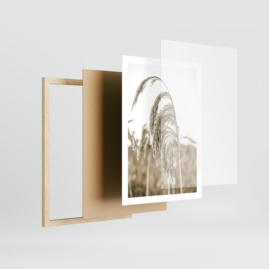Plakat w ramie 50x70 - Ujęcie Suchych Traw - suche trawy, zbliżenie - rama drewno