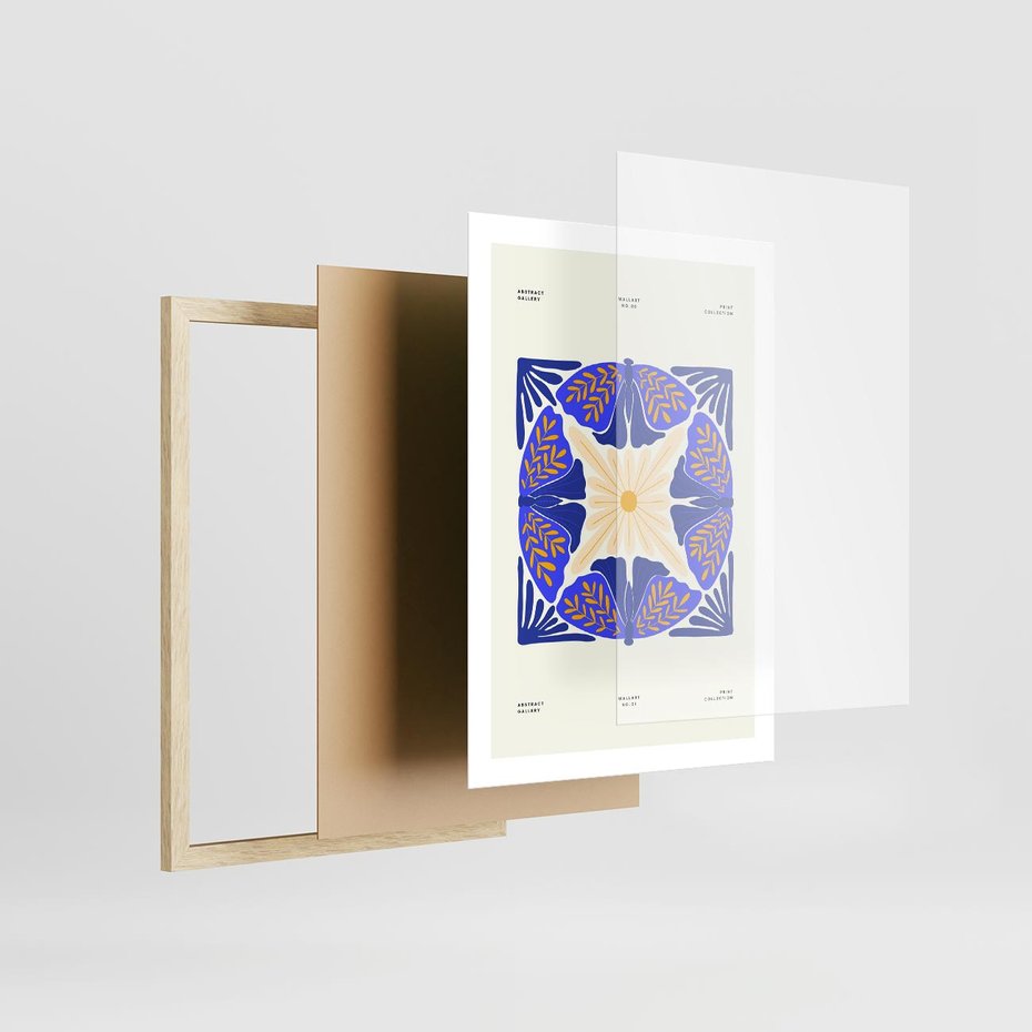 Plakat w ramie 50x70 - Księga Abstrakcji - abstrakcyjna boho kompozycja, granatowe ćmy - rama drewno