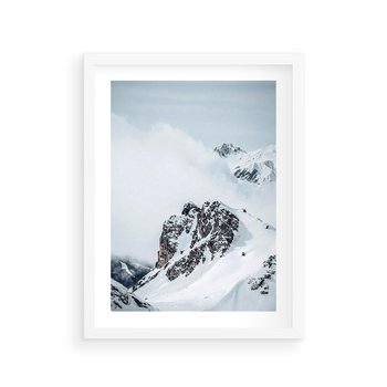 Plakat w ramie 30x40 - Górski Majestat - górskie szczyty pod śniegiem, górski krajobraz - rama biała