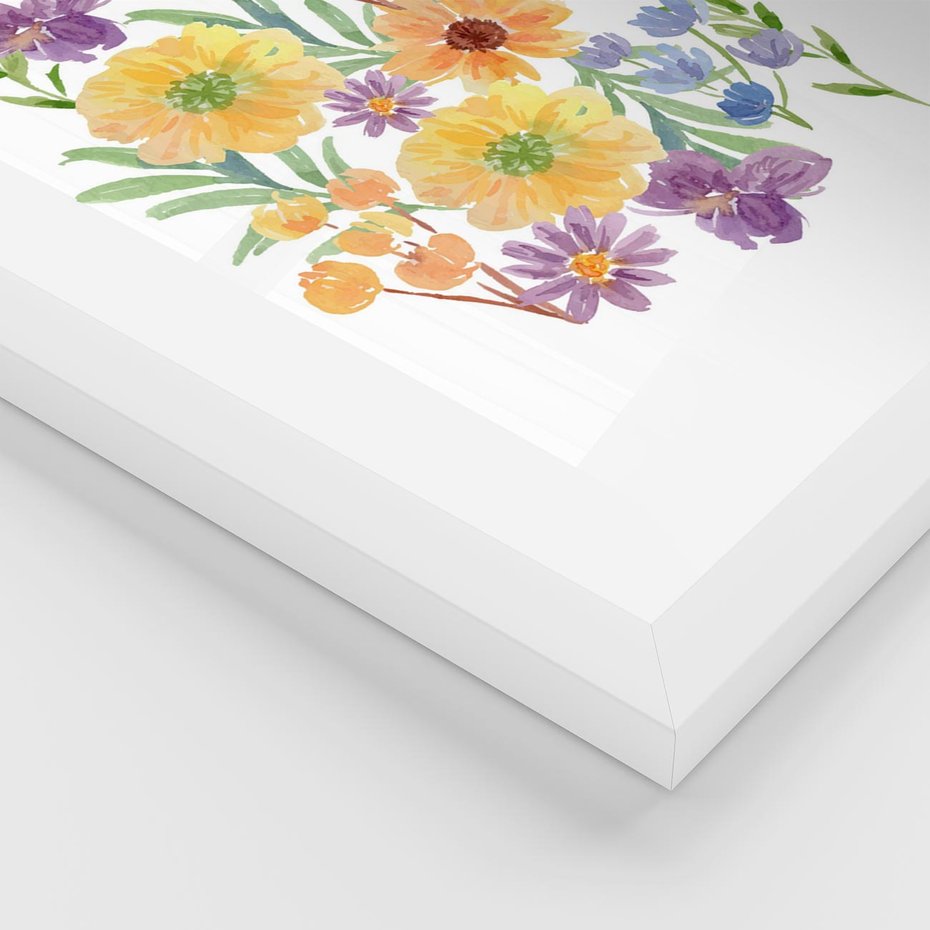 Plakat w ramie 50x70 - Kwiatowe Wibracje - akwarelowe polne kwiaty, minimalistyczny plakat - rama biała