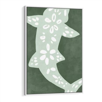 Obraz w ramie 70x100 - Migotliwe Wibracje Zieleni - zielony plakat, abstrakcja przypominająca rybę - rama biała